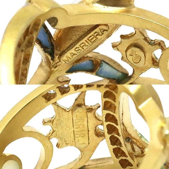 MASRIERA Diamond Enamel Pearl Ring 18K YG 750 Size6.75(US) 90275582 - Picture 9 of 9